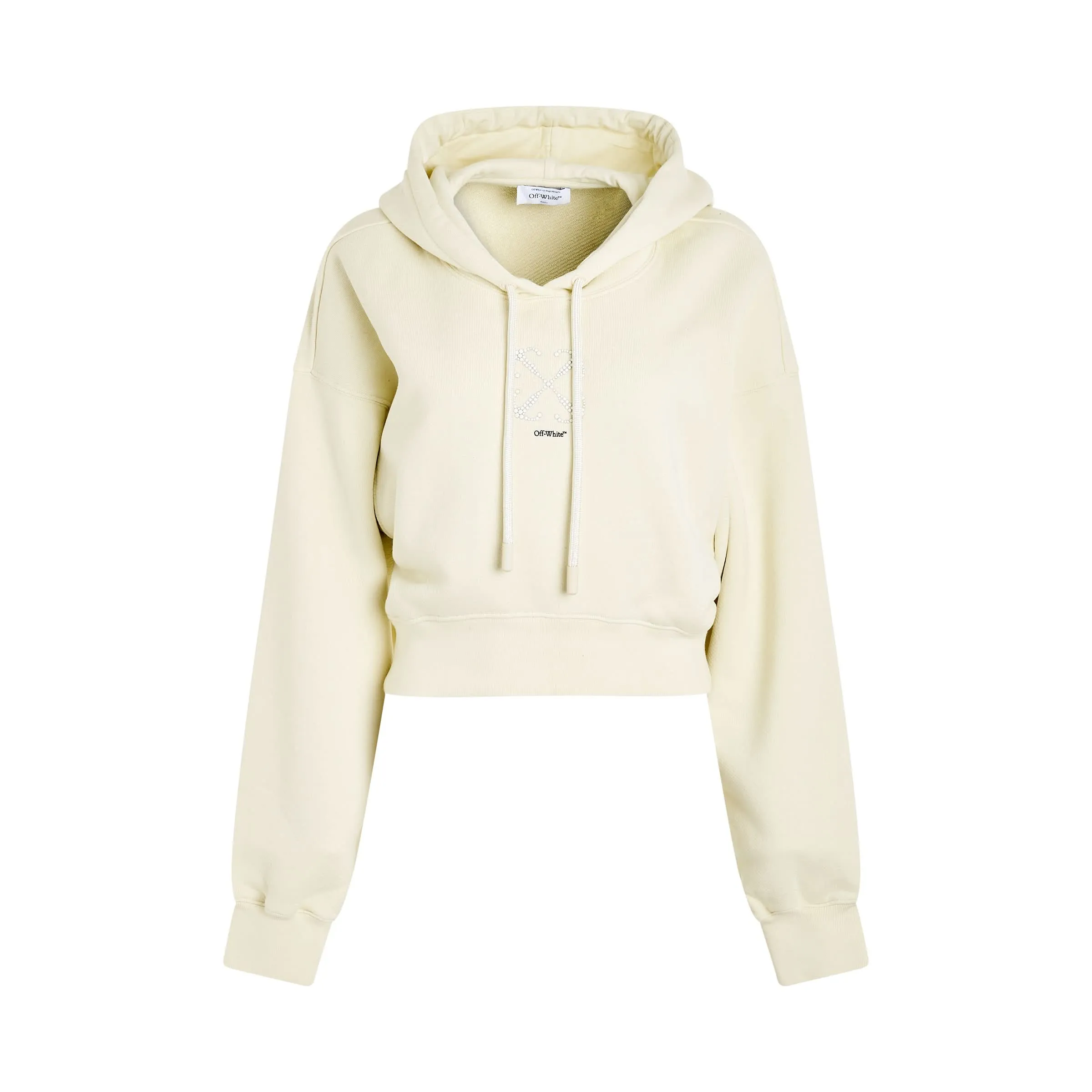 Small Arrow Pearl Crop Hoodie in Beige