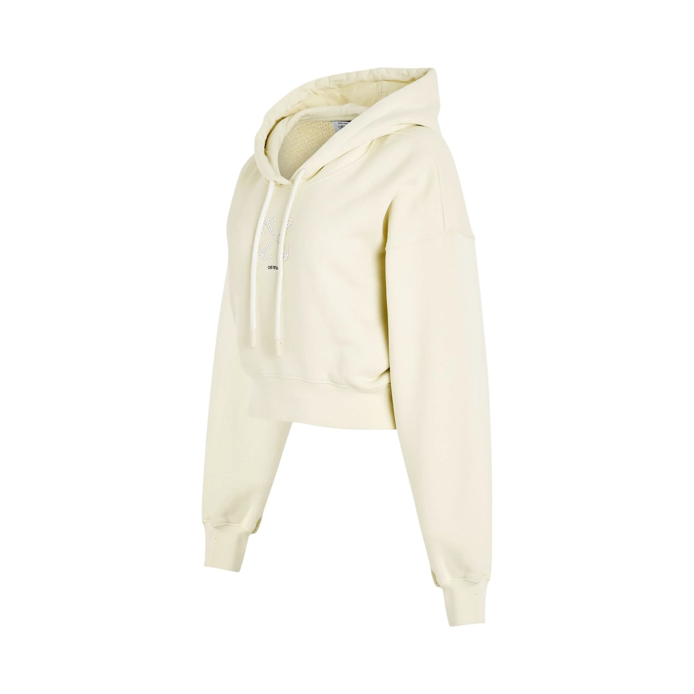 Small Arrow Pearl Crop Hoodie in Beige