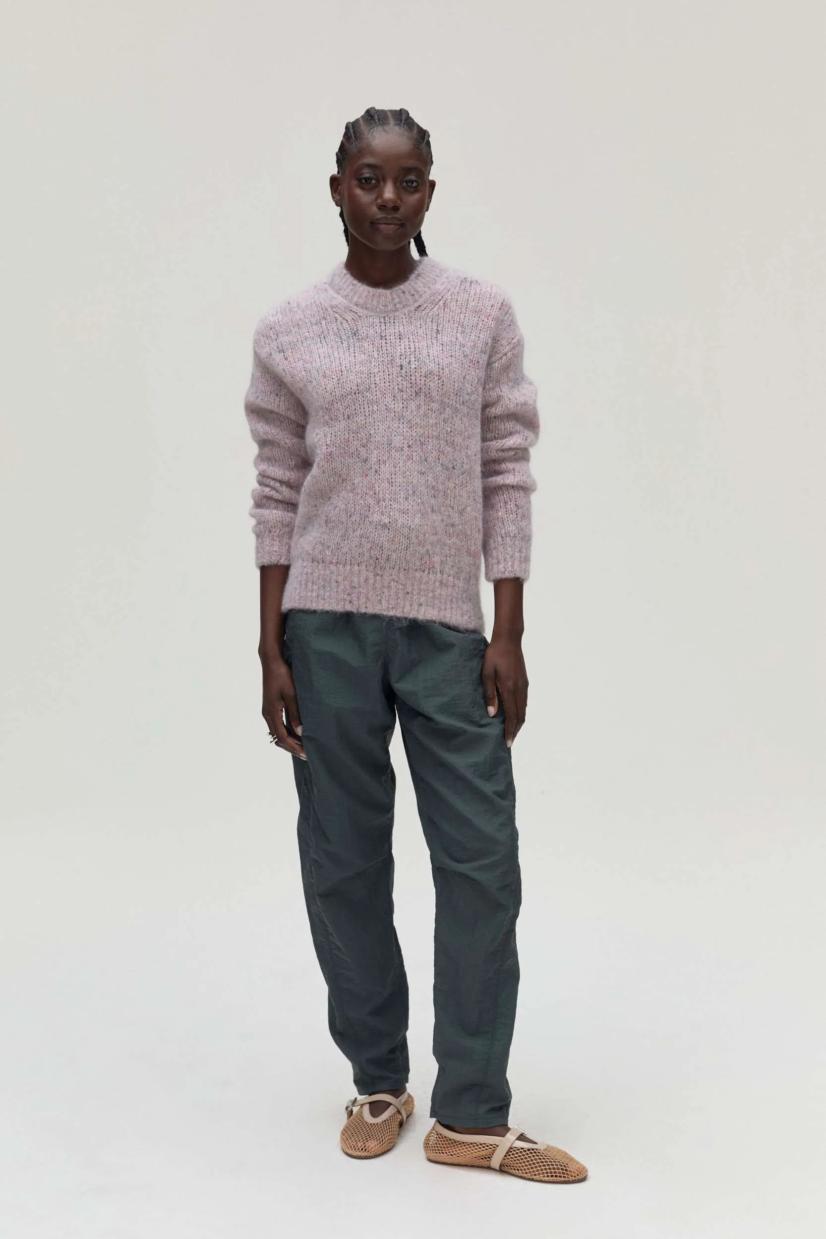 SOUSAN Mohair/Alpaca Crew Neck Sweater in Powder