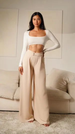 Taupe Asymmetrical High Waisted Trouser Pants