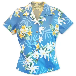 Tiare Fun Blue Lady's Hawaiian Cotton Blouse