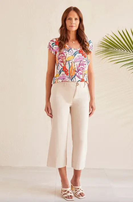 Tribal Jeans French Oak Flowy High Rise Twill Capri Pants