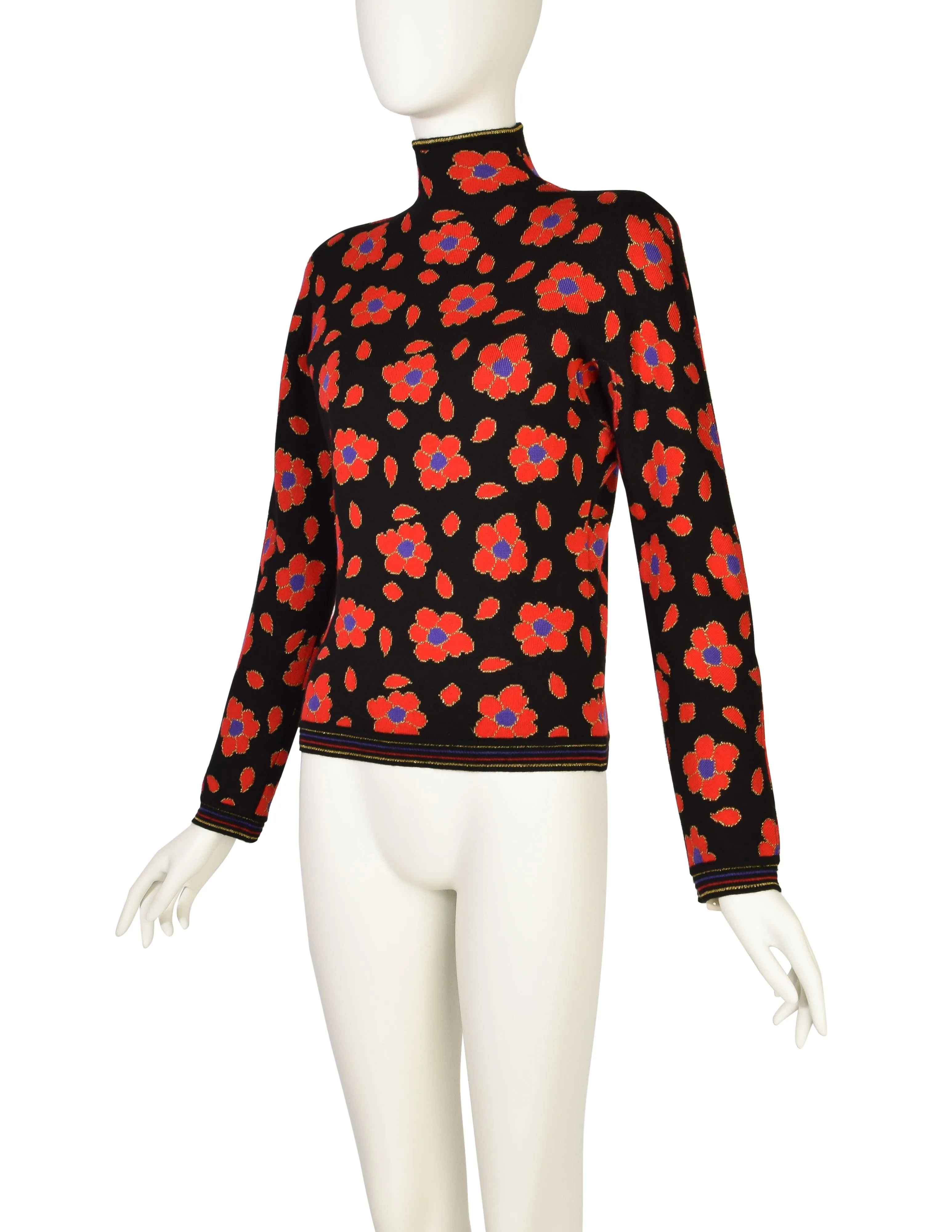 Ungaro Vintage Black Red Purple Gold Metallic Floral Sweater