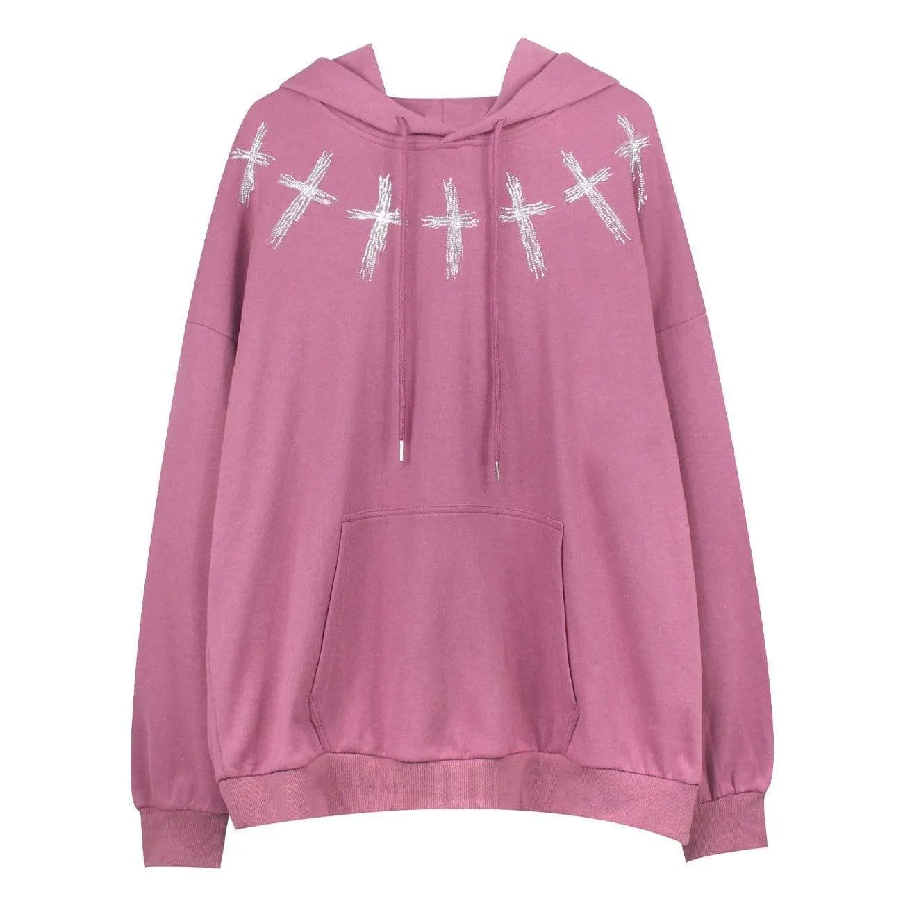 WLS Line Beaded Cross Print Hoodie