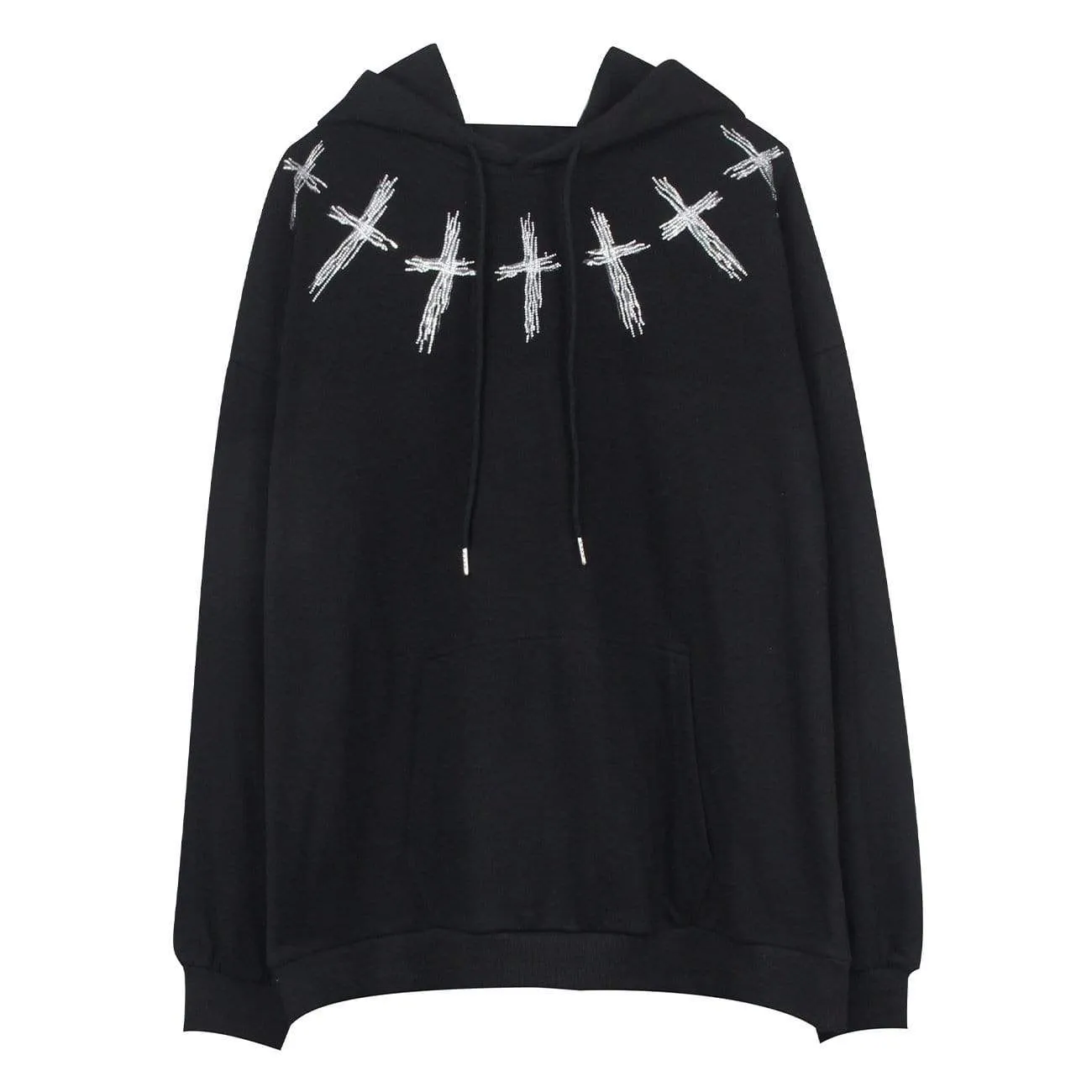 WLS Line Beaded Cross Print Hoodie