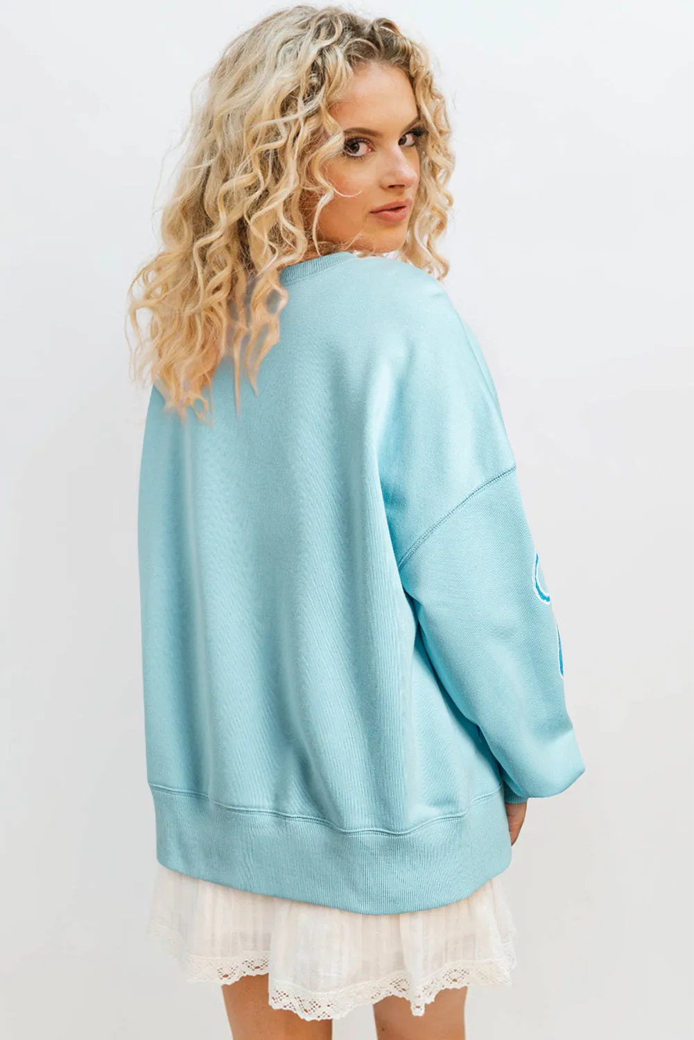 Womens Beau Blue Sequined Bowknot Drop Shoulder Oversized Sweatshirt