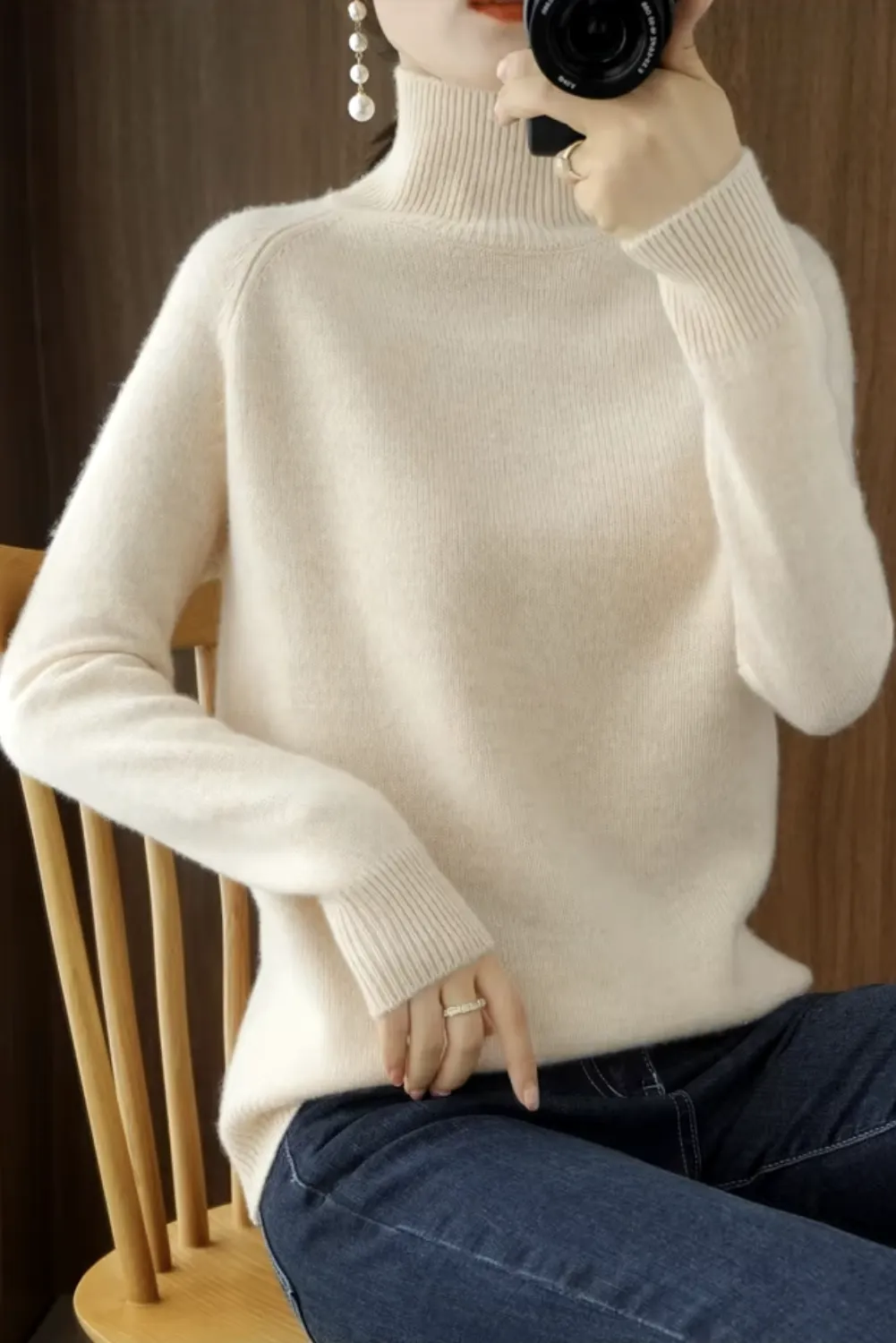 Womens Luxe Merino Wool Neck Sweater