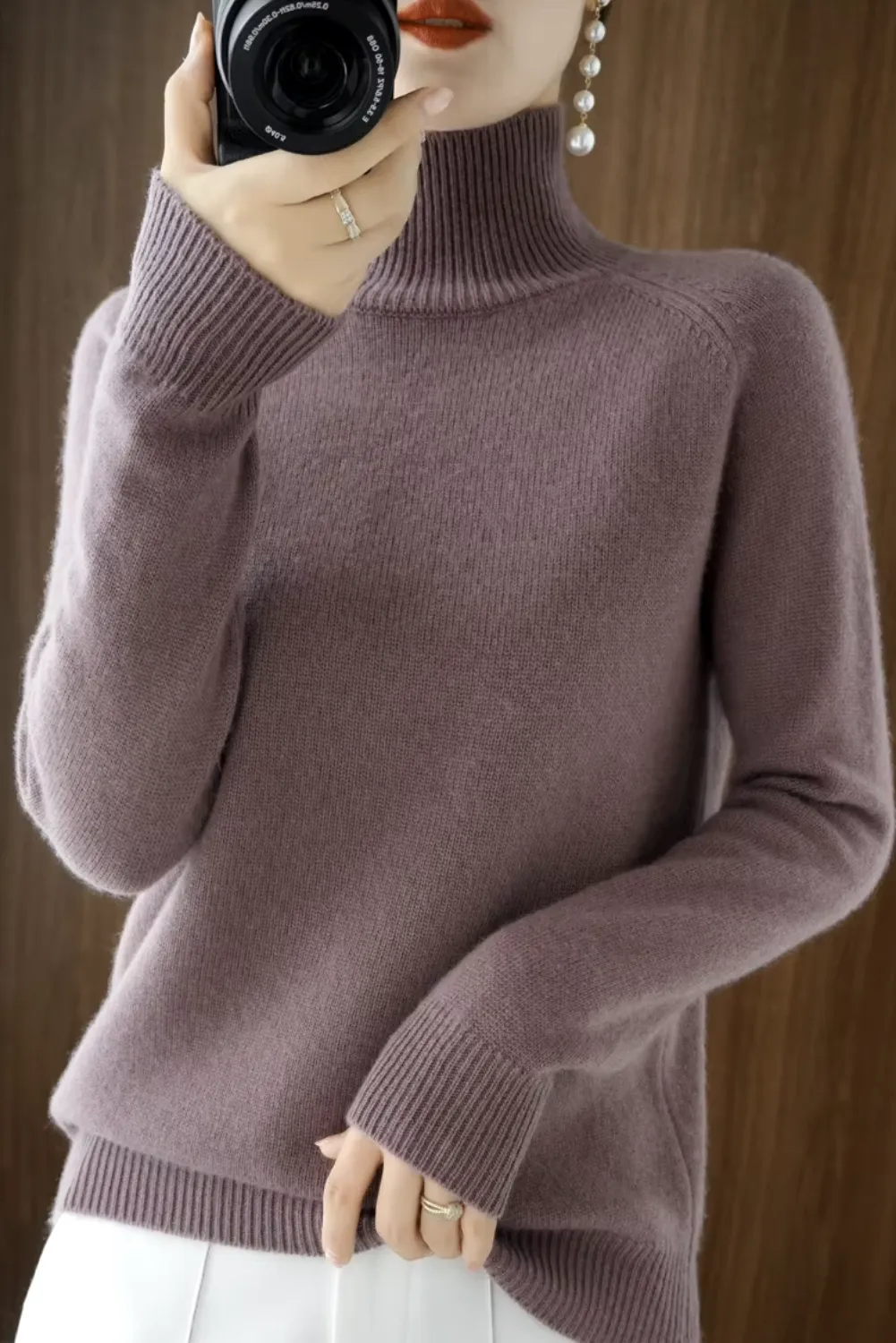 Womens Luxe Merino Wool Neck Sweater