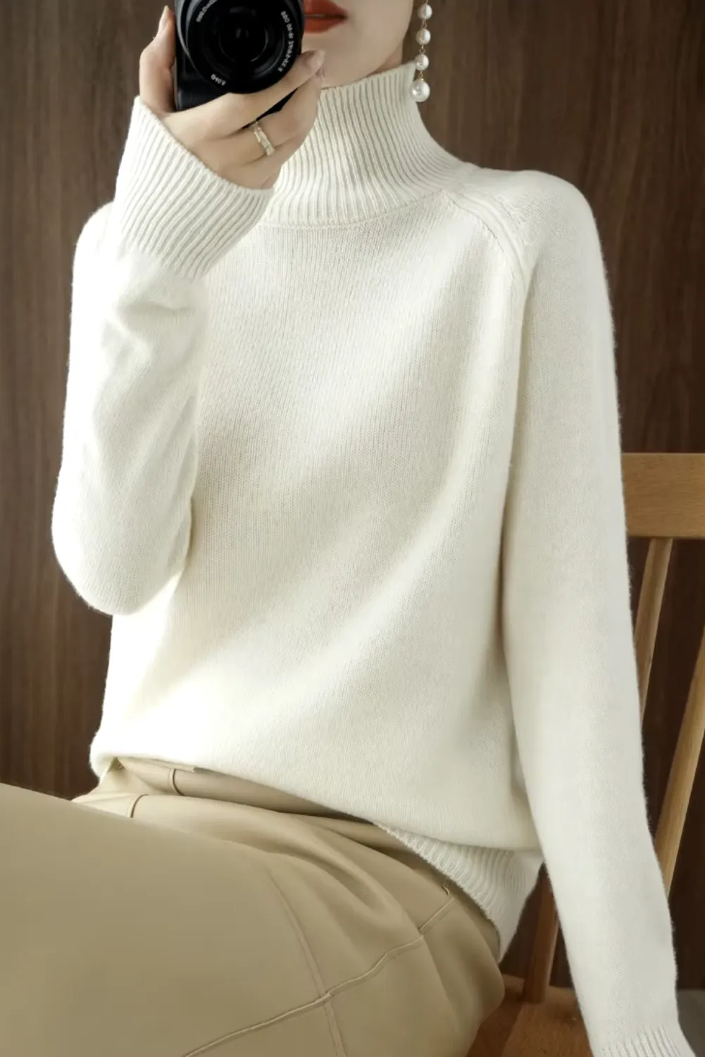 Womens Luxe Merino Wool Neck Sweater