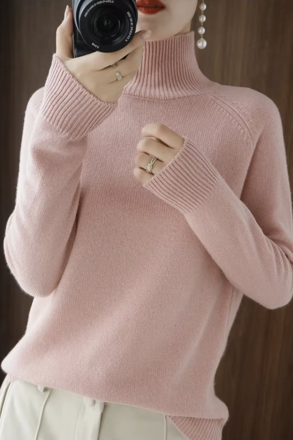 Womens Luxe Merino Wool Neck Sweater