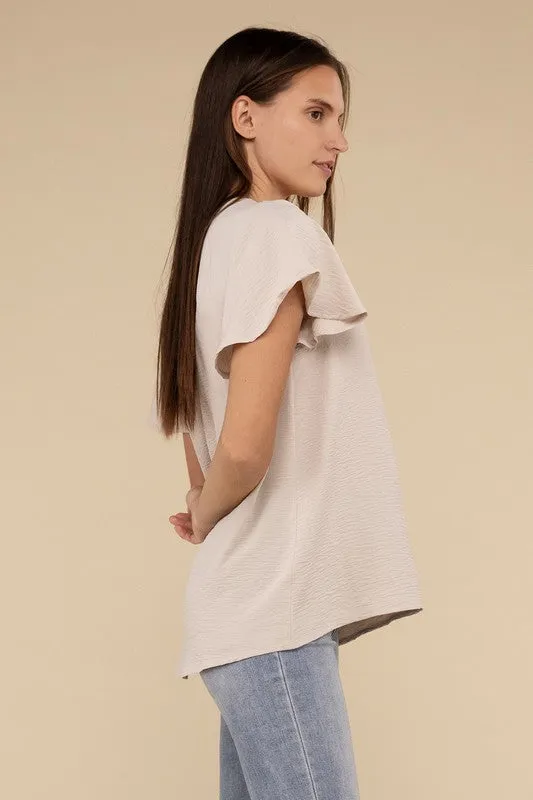 Woven Airflow Flutter Sleeve Top