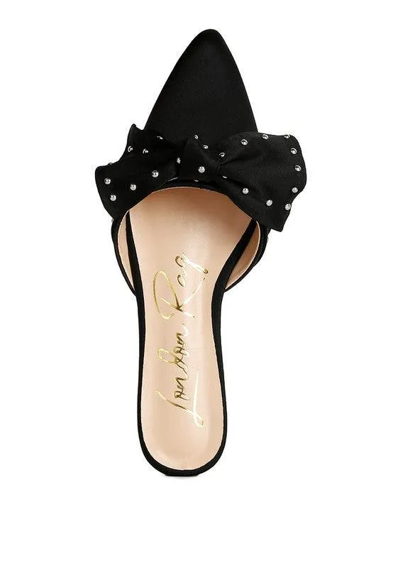 Yancy Studded Chic Bow Flat Mules